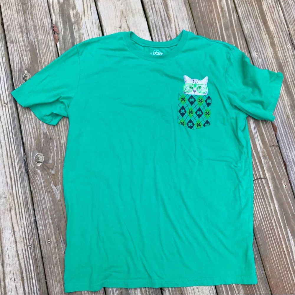 St. Patrick’s Day kitty cat pocket shirt
